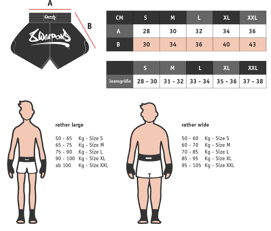 8 Weapons Muay Thai Shorts Size Guide