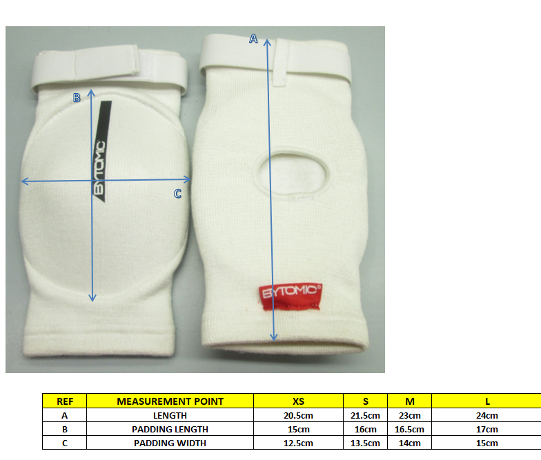 Bytomic Padded Elbow Guard size guide