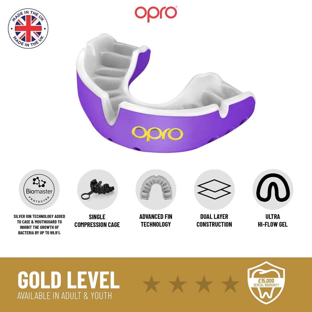 Opro Gold Self-Fit Mouth Guard Black/Gold   