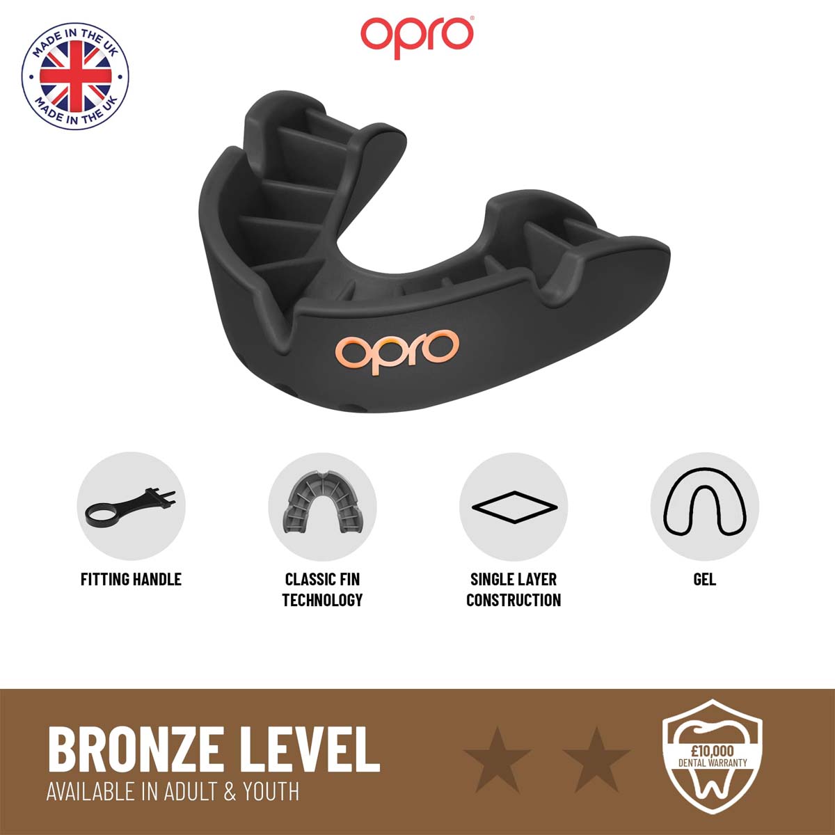 Opro Bronze Self-Fit Mouth Guard Black   