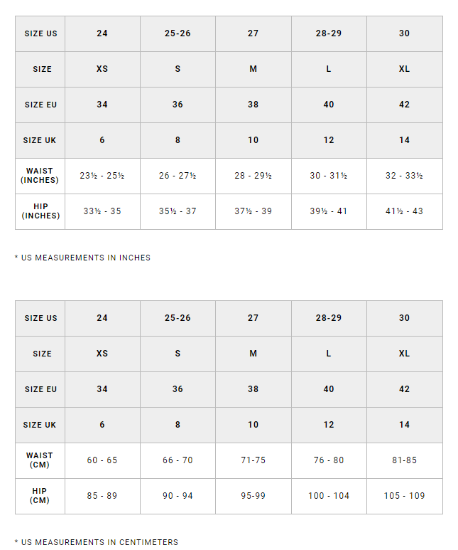 RVCA Ladies Spats Size Guide