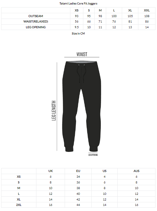 Tatami Womens Joggers Size Guide