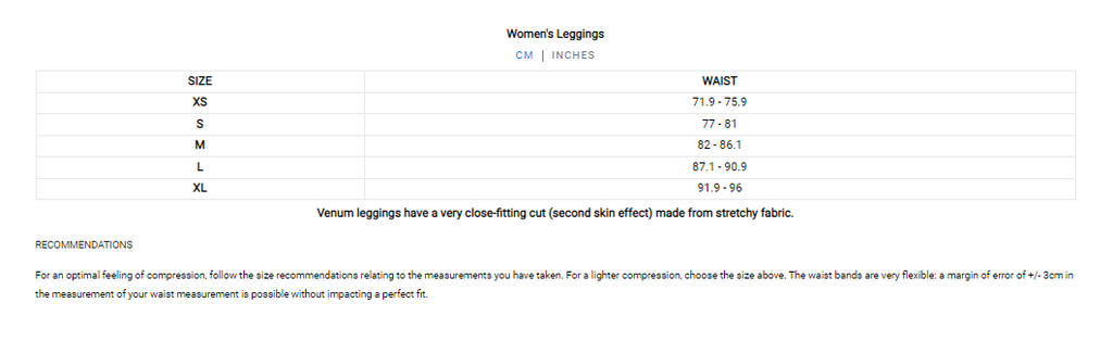 Venum Womens Spats Size Guide